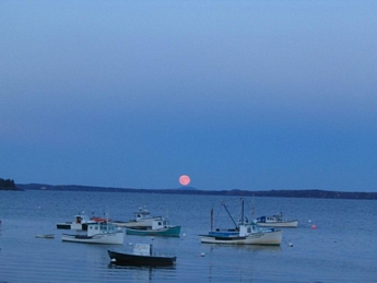 Lobsterboats Moonrise Lincolnville Beach Maine